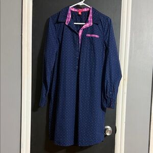 IZOD Mini Polka Dot Half Button Shirt Dress Size: L Length: 35”
